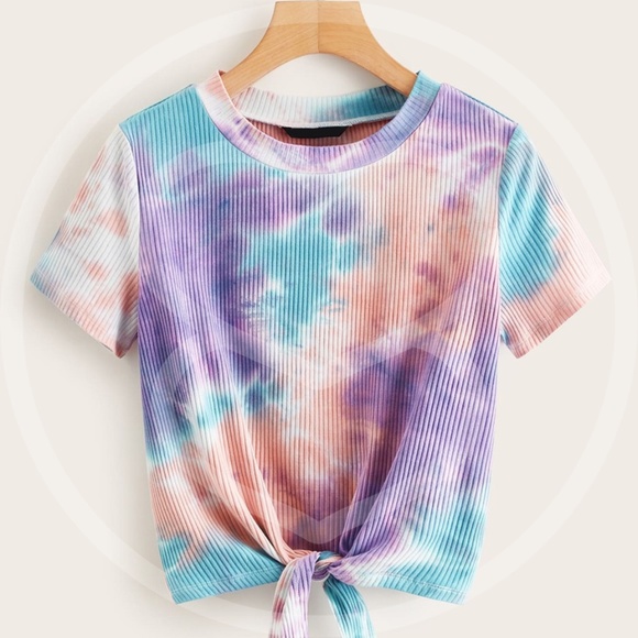 Tops - Tie Dye Front Tie Short Sleeve top